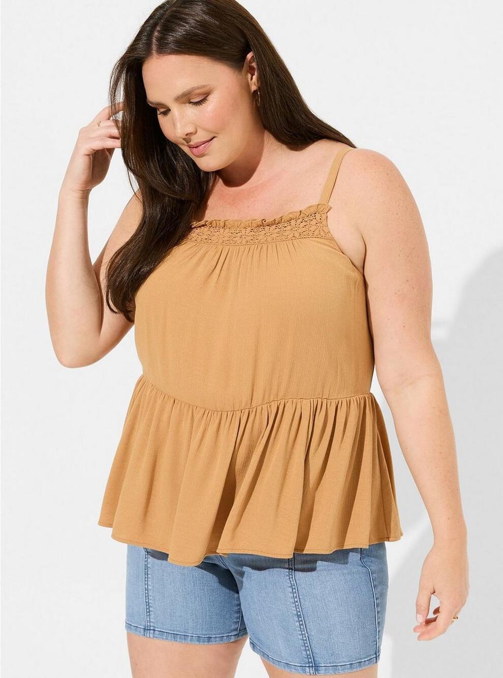 Torrid size NWT 0x 0 L 12 Washable Crinkle Gauze Sleeveless Crochet Tank
